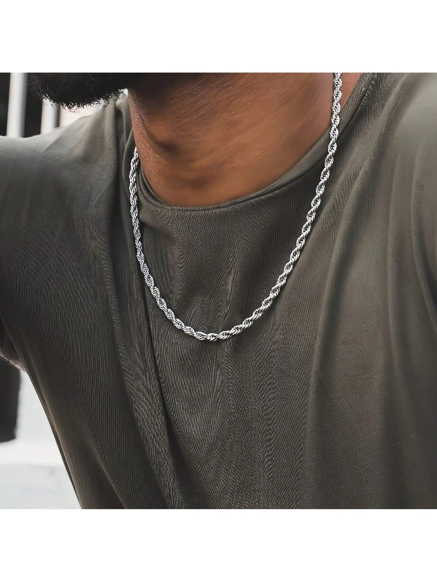 1Pc Classic Rope Chain Men'S Necklace Width 3 MM Stainless Steel Chain Necklace for Men Women Jewelry