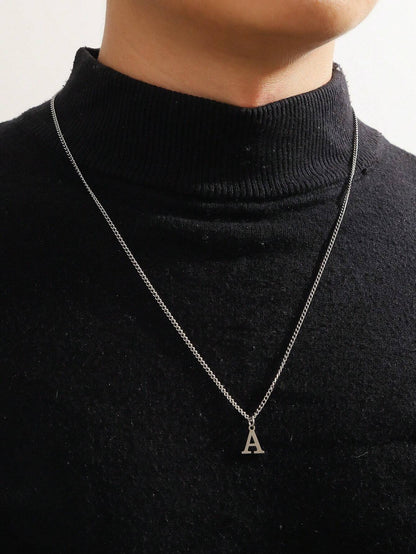 1Pc Minimalist Style Men'S Stainless Steel Letter Pendant Necklace Suitable for Travel Photos to Wear